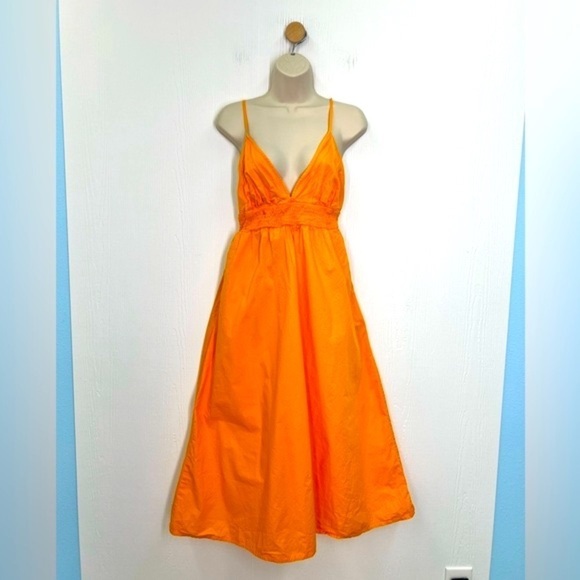 a new day Dresses & Skirts - A New Day - Bright Orange Spaghetti Strap Open Back Midi Dress Size Medium
